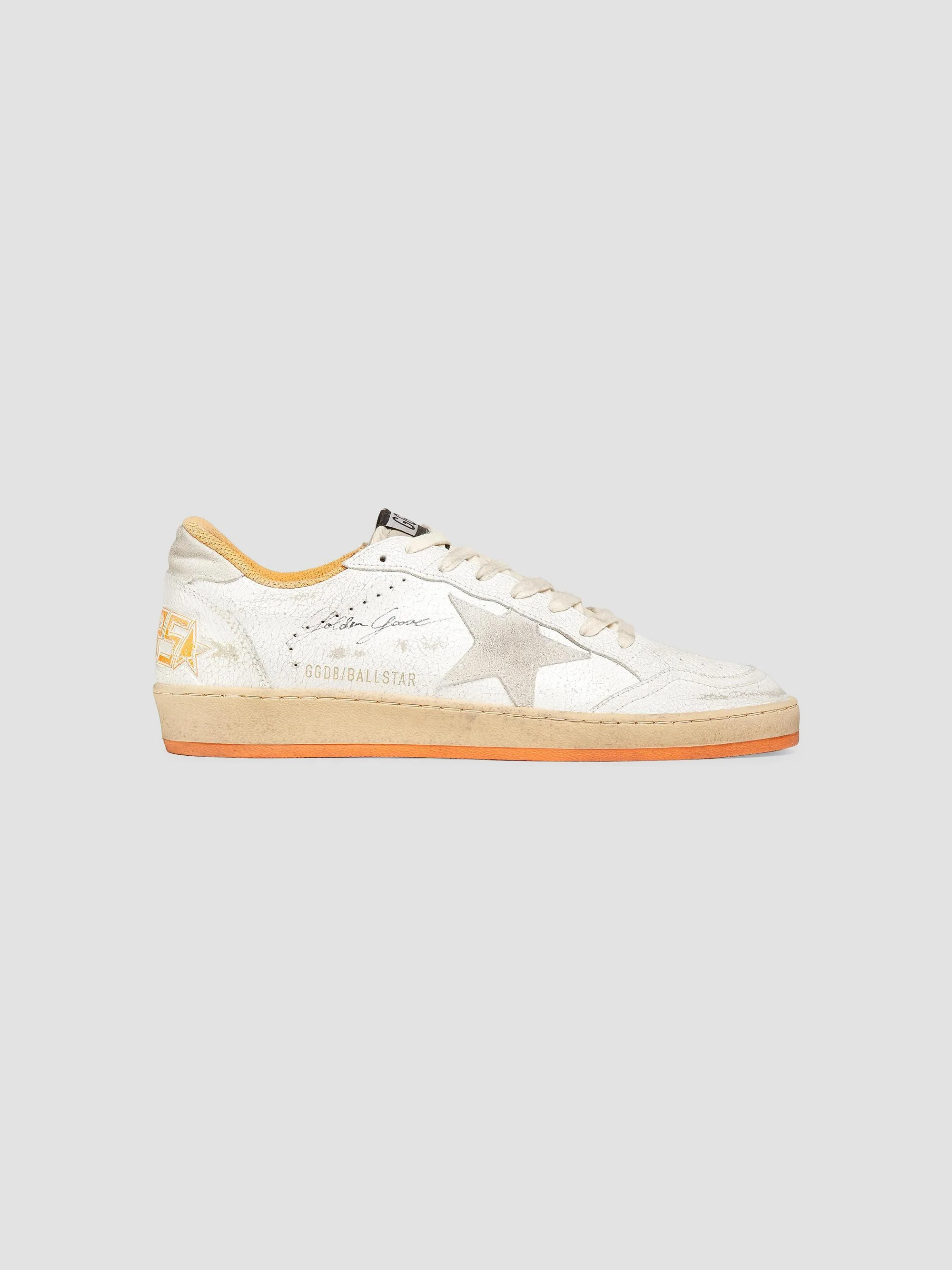 Unisex Ball Star Crackled Leather Sneakers - White Beige Orange - 1
