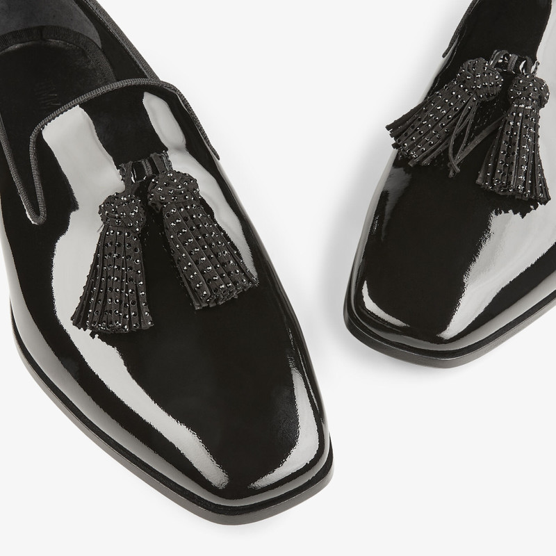Foxley/M Black Patent Slip-On Shoes with Crystal Tassels 3