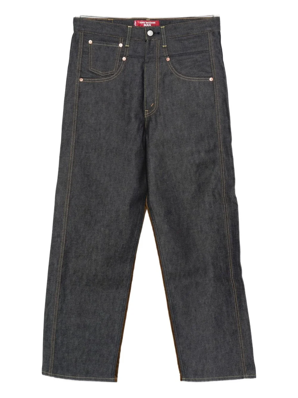 corduroy-denim panel jeans - 1