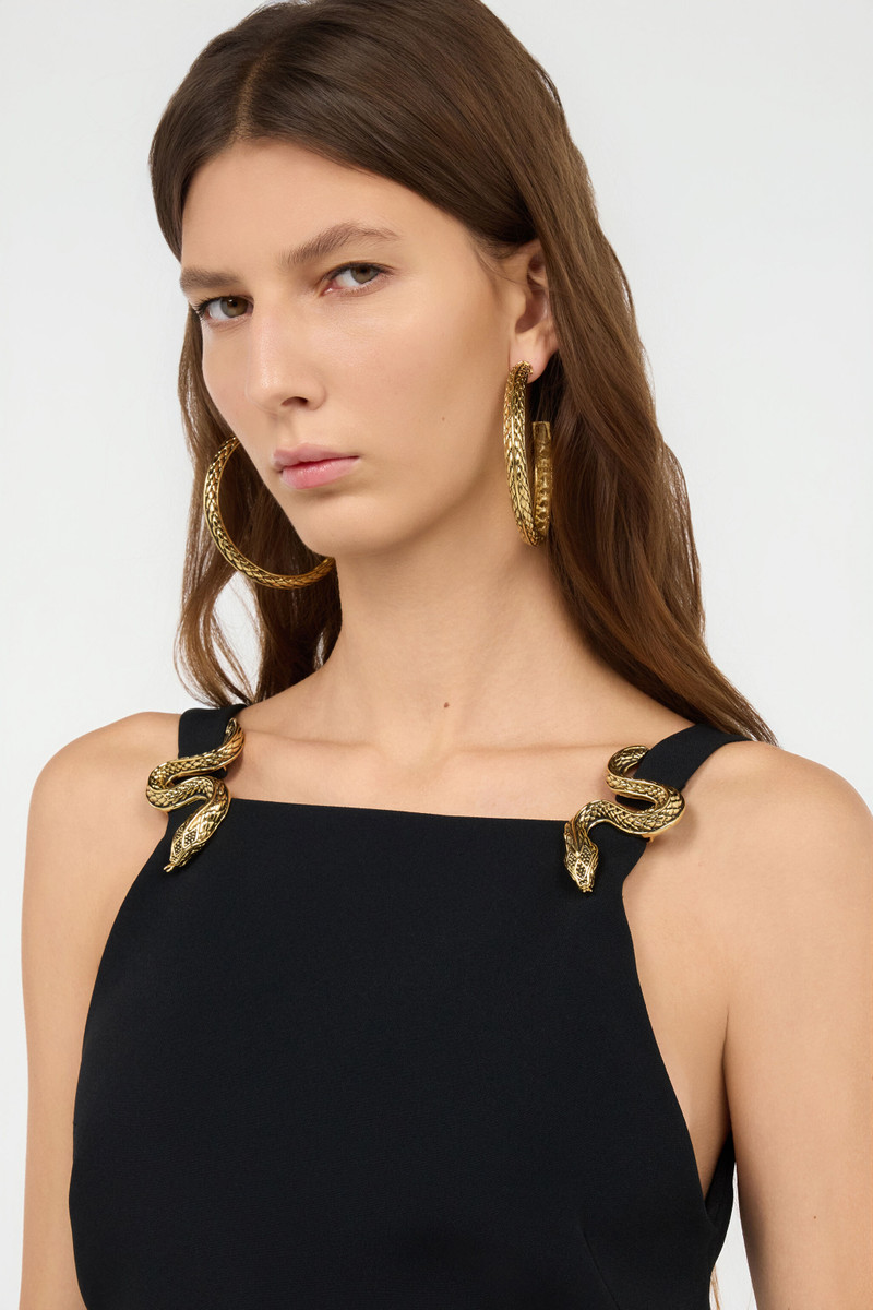 Roberto Cavalli Antique Gold Hoop Earrings with Scale Detailing outlook