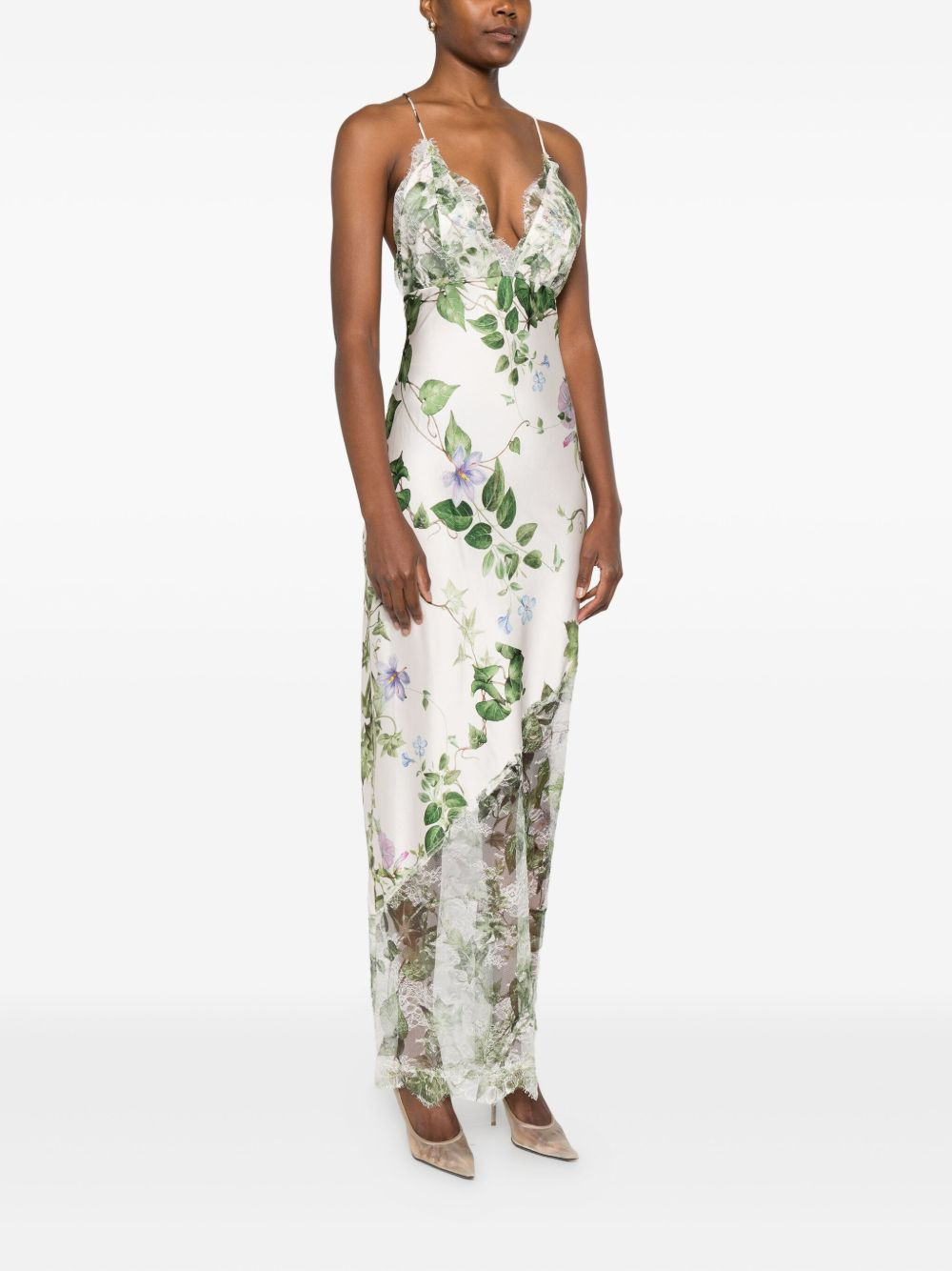floral lace-insert midi party dress - 3