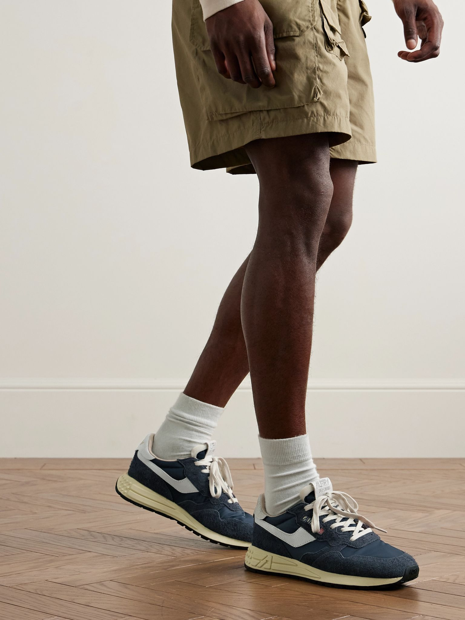 Reelwind Low Cracked-Leather Trimmed Suede and Shell Sneakers Blue - 2