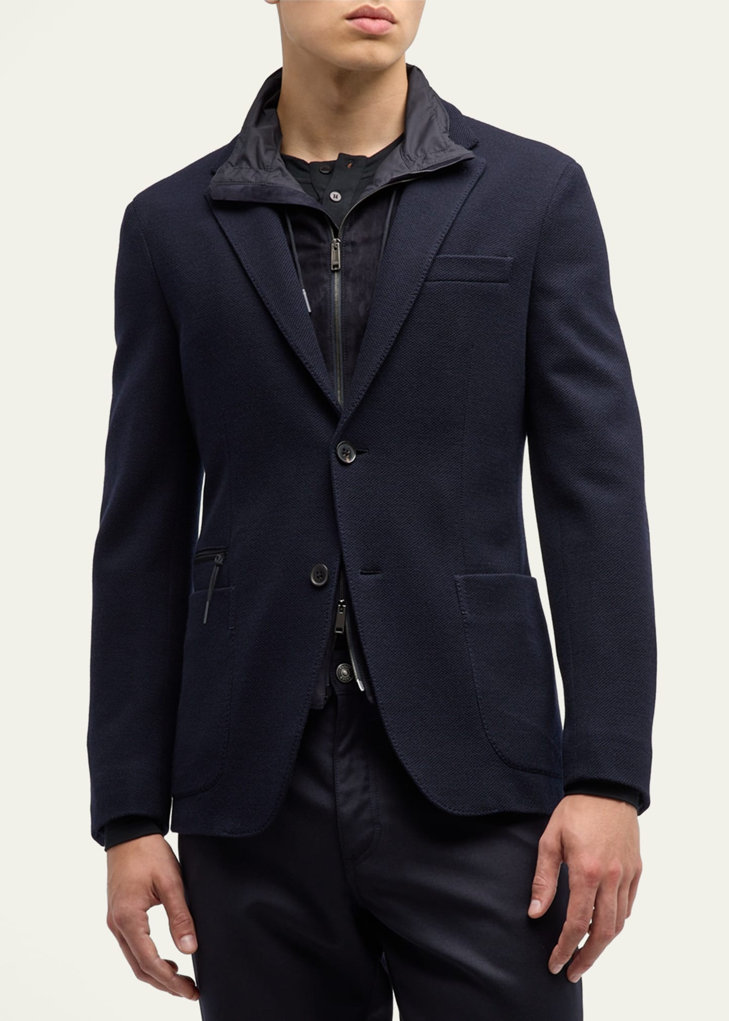 Men's High-Performance Jersey Sport Coat with Suede Bib - 4