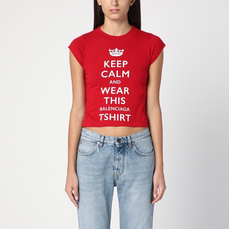 Tシャツ・カットソー BALENCIAGA RED CROPPED T-SHIRT KEEP CALM Balenciaga Red Cropped T-Shirt Keep Calm – LOZURI®