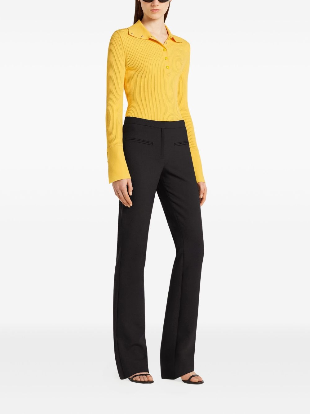 ribbed-knit polo top - 3
