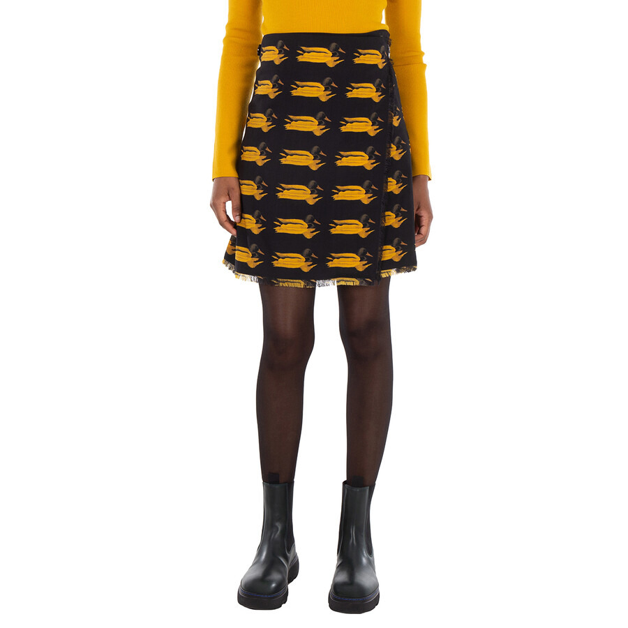 Burberry Wool Frayed-Edge Animal-Printed Mini Skirt - 3