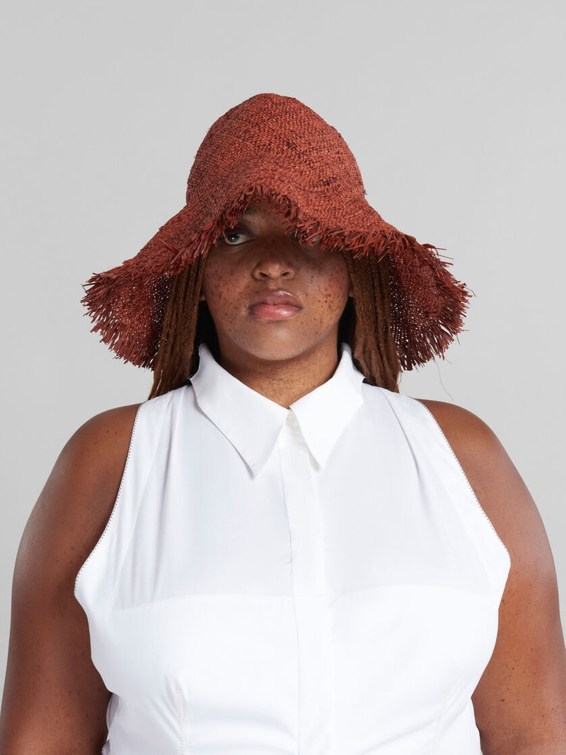 Marni BROWN RAFFIA HAT WITH FRINGED BRIM outlook
