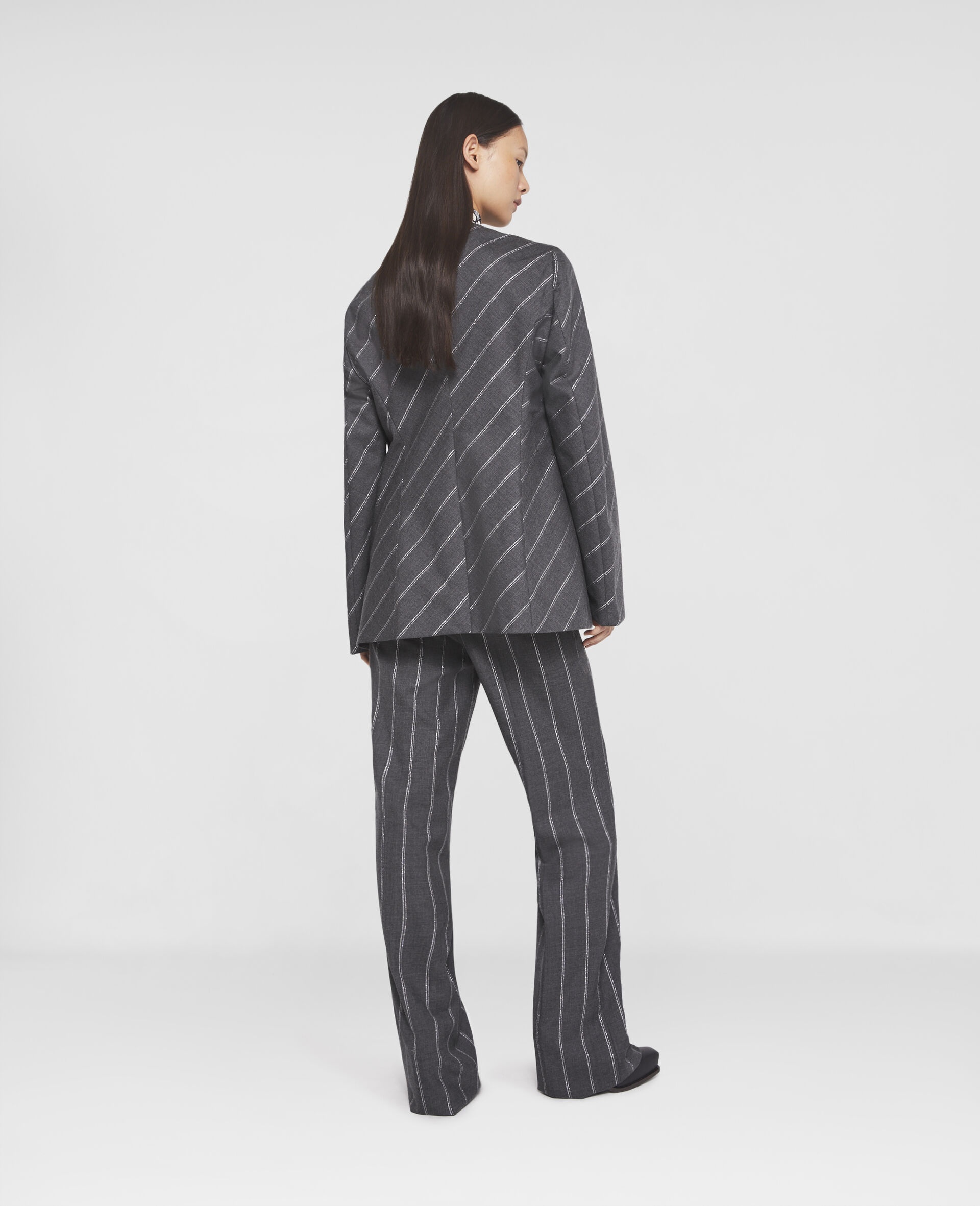 Pinstripe Slim Fit Collarless Jacket - 3