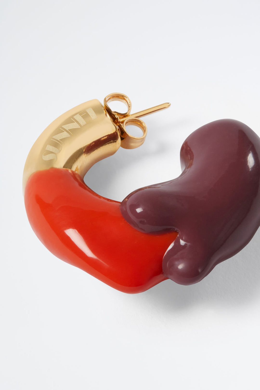 ORANGE & PURPLE BROWN RUBBERIZED SMALL GOLD EARRINGS - 2