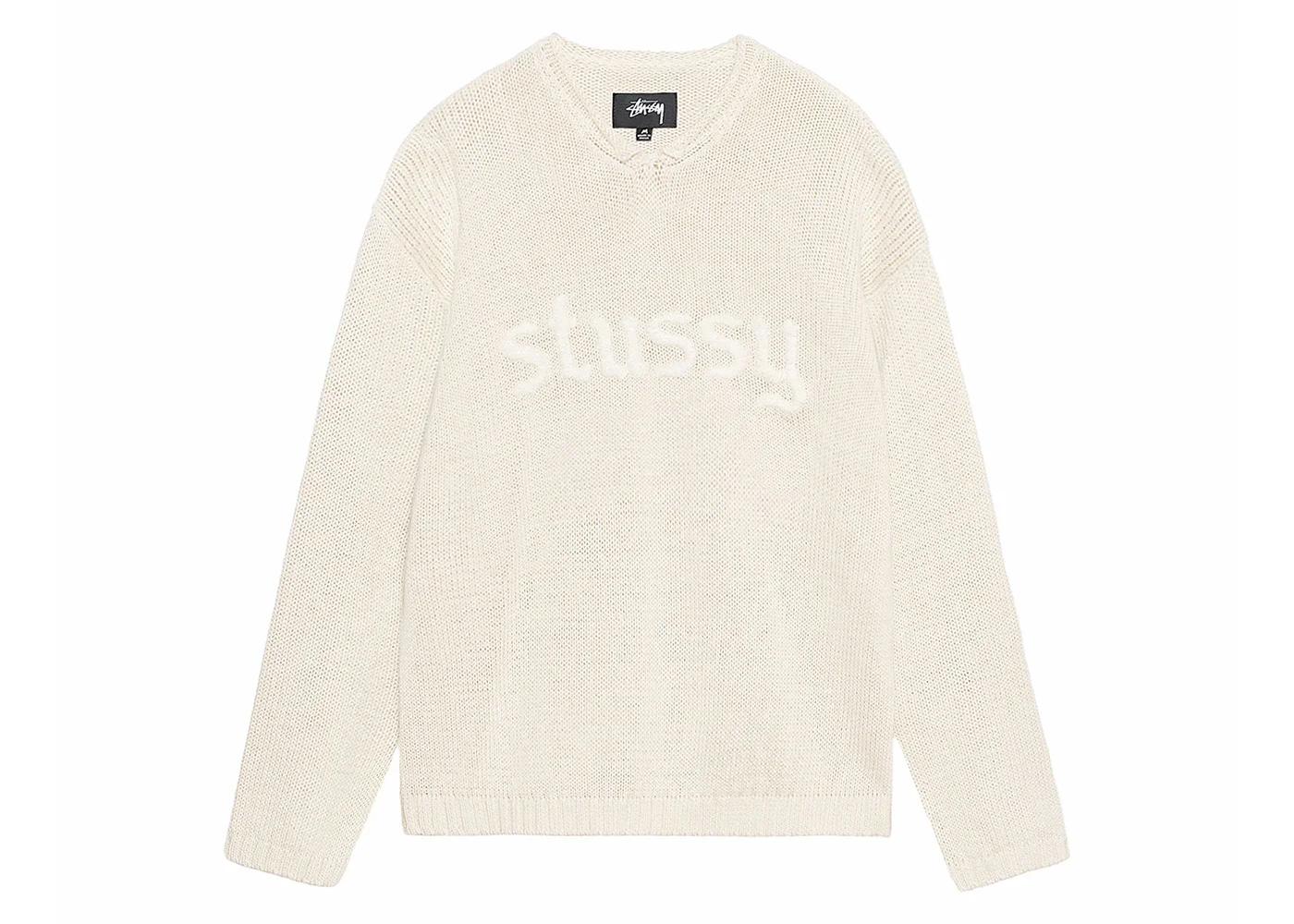 Stussy Embroidered V-Neck Logo Sweater Natural - 1