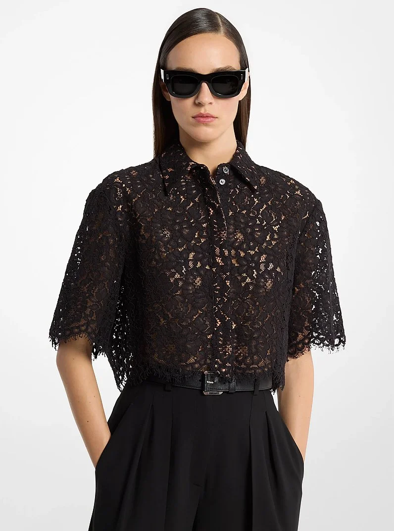 Floral Corded Lace Cropped Shirt - 1