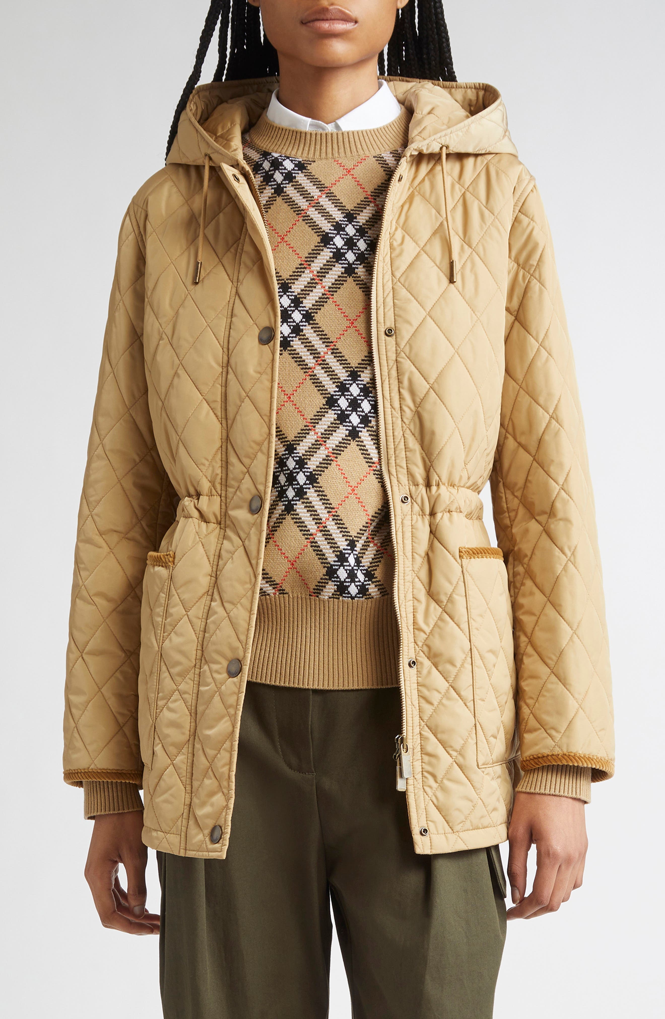 burberry Water Repellent Quilted Nylon Parka in Flax at Nordstrom - 1