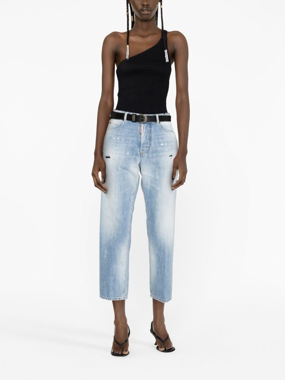 bleached-wash cropped jeans - 4
