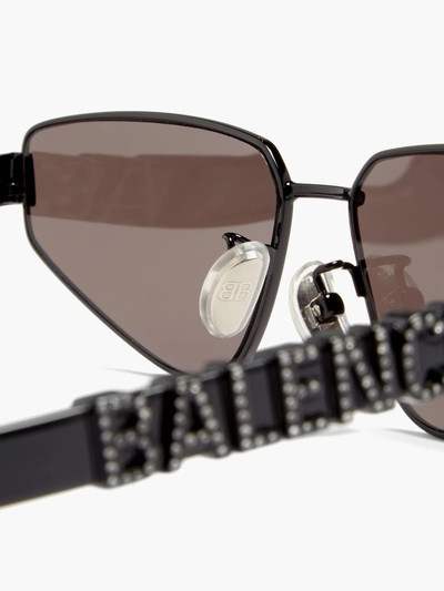 BALENCIAGA Crystal-embellished oval metal sunglasses outlook