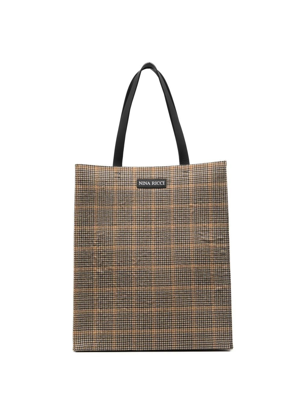 large houndstooth check wool tote bag - 1