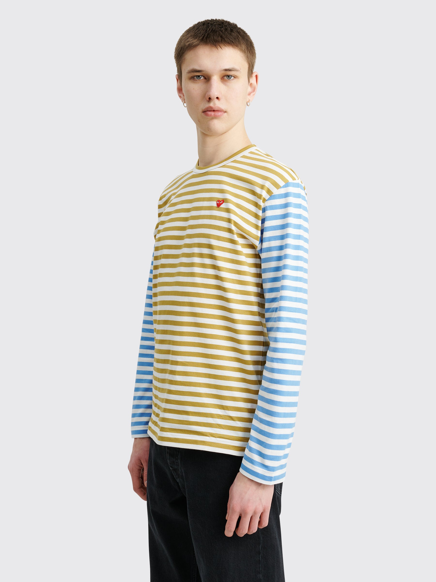 COMME DES GARÇONS PLAY MINI HEART LS T-SHIRT STRIPE OLIVE / BLUE - 3