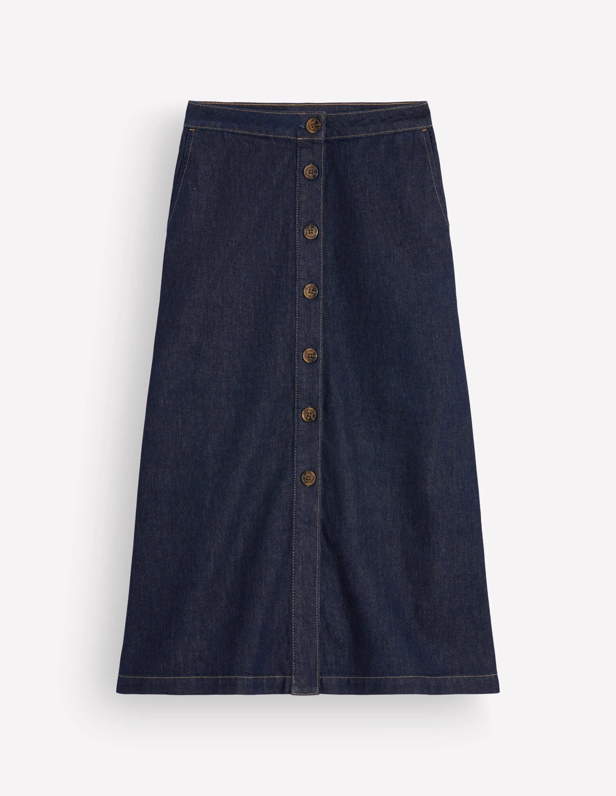 Val Button Denim Midi Skirt-Indigo - 1