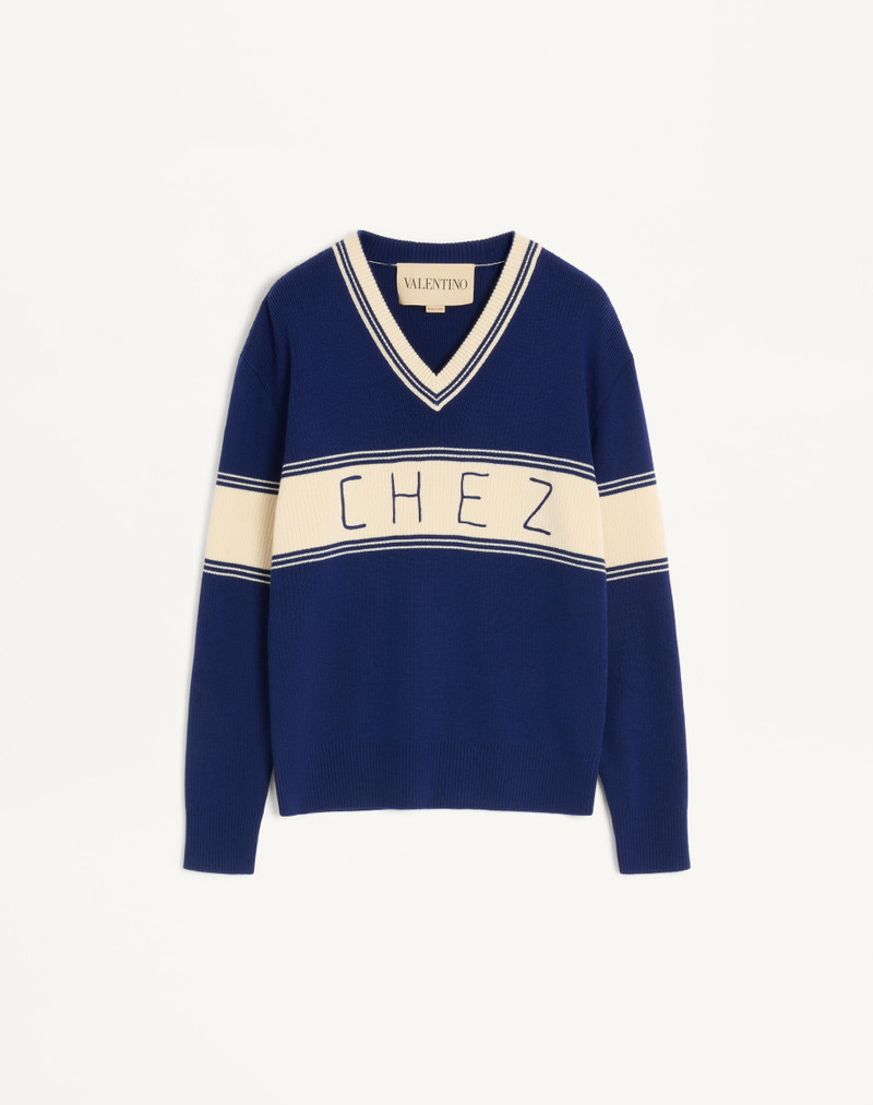 WOOL AND COTTON SWEATER WITH CHEZ VALENTINO JACQUARD PATTERN 1