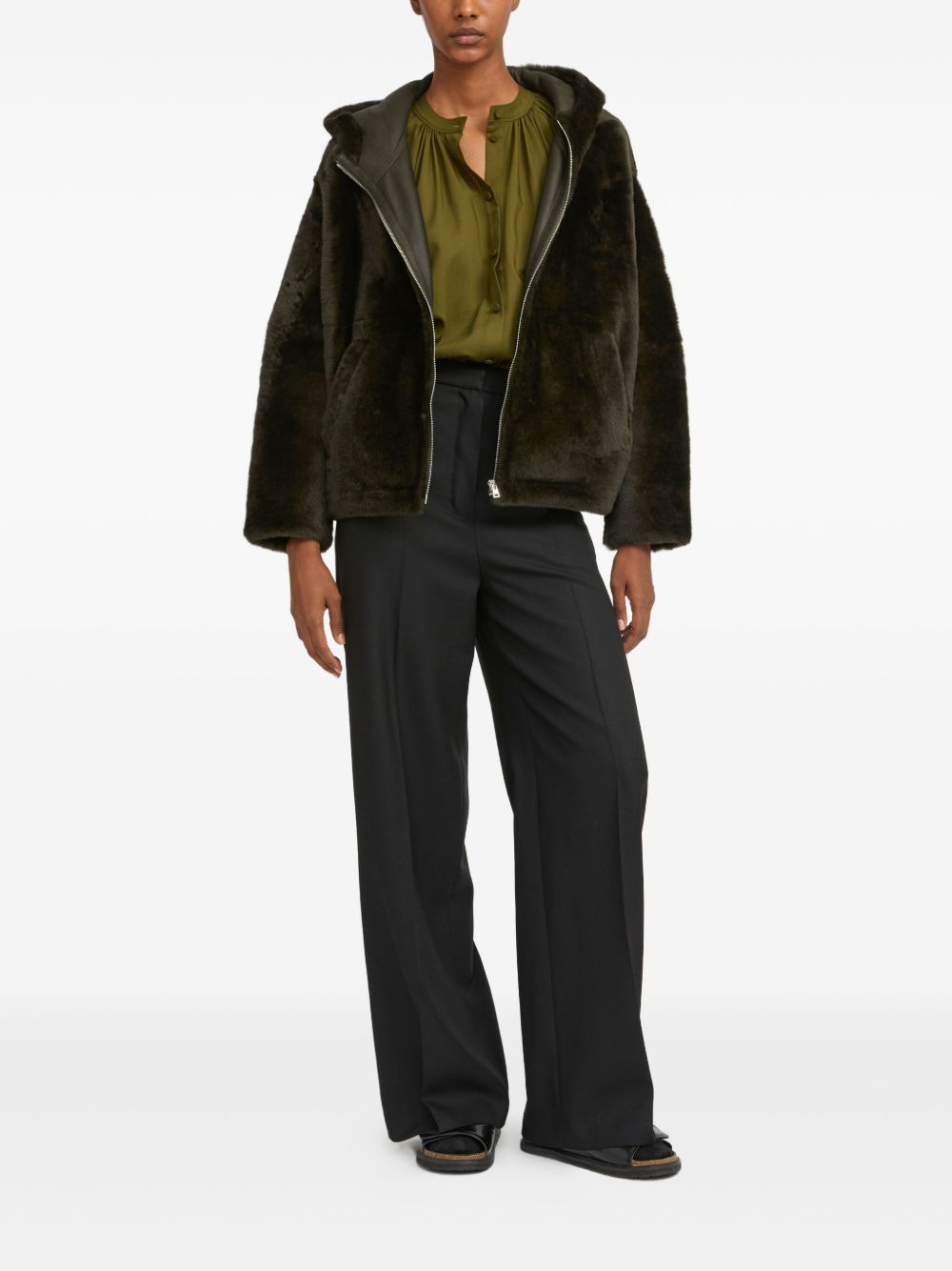 hooded shearling jacket - 2