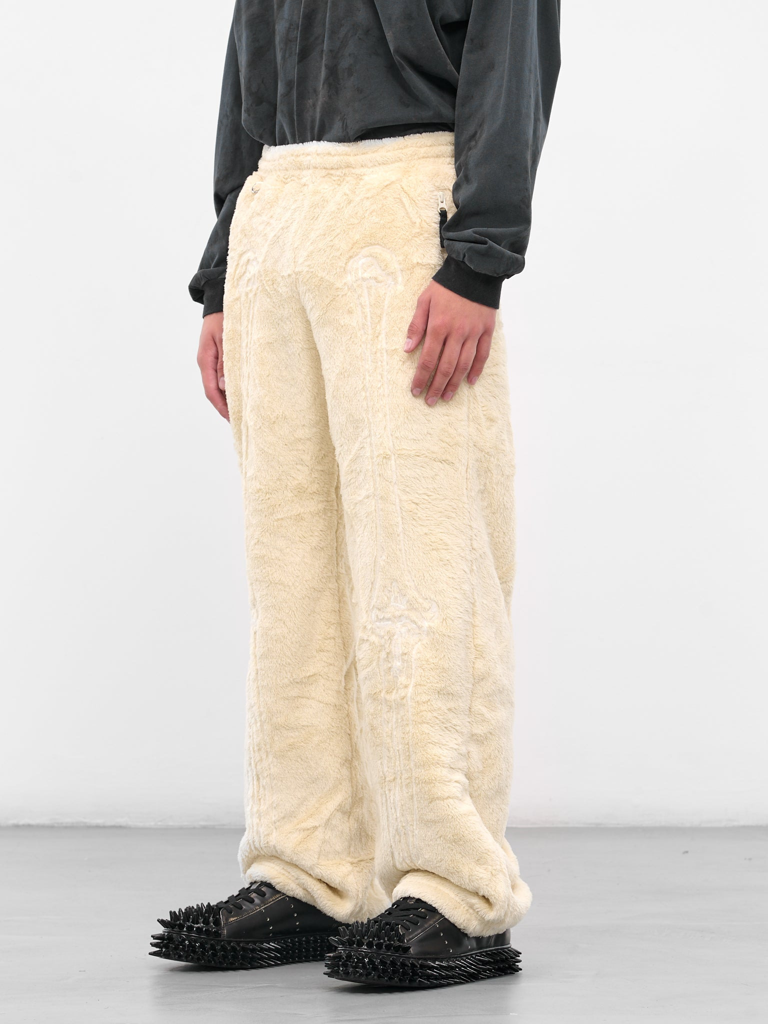 Ivory Skeletal Embroidery Fleece Pants - 2