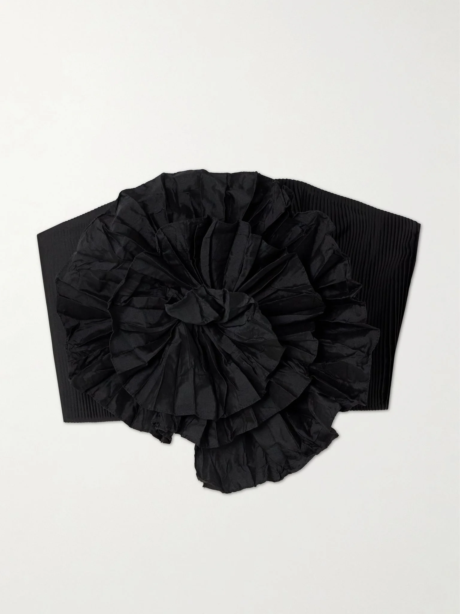 No Me Olvides appliquéd pleated taffeta top Black - 1