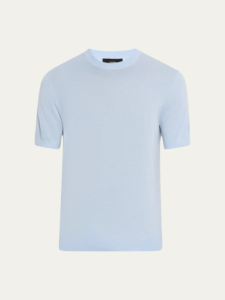 Men's Featherweight Wool-Cashmere Short-Sleeve Crewneck Sweater - 1