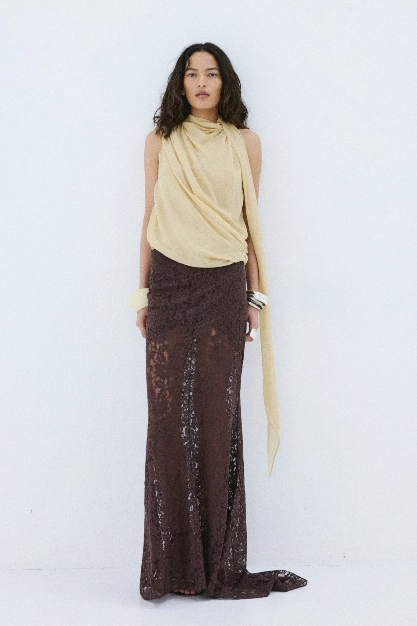PASION SKIRT IN BROWN NYLON LACE - 1