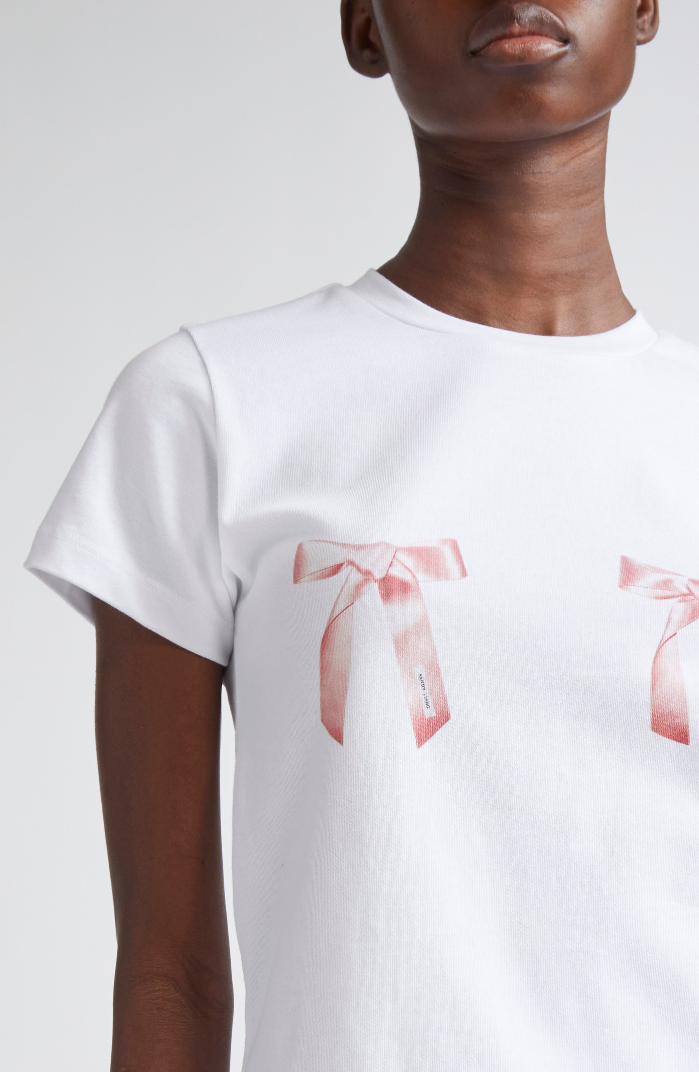 Sandy Liang Ame Bow Graphic Baby Tee in White at Nordstrom - 5