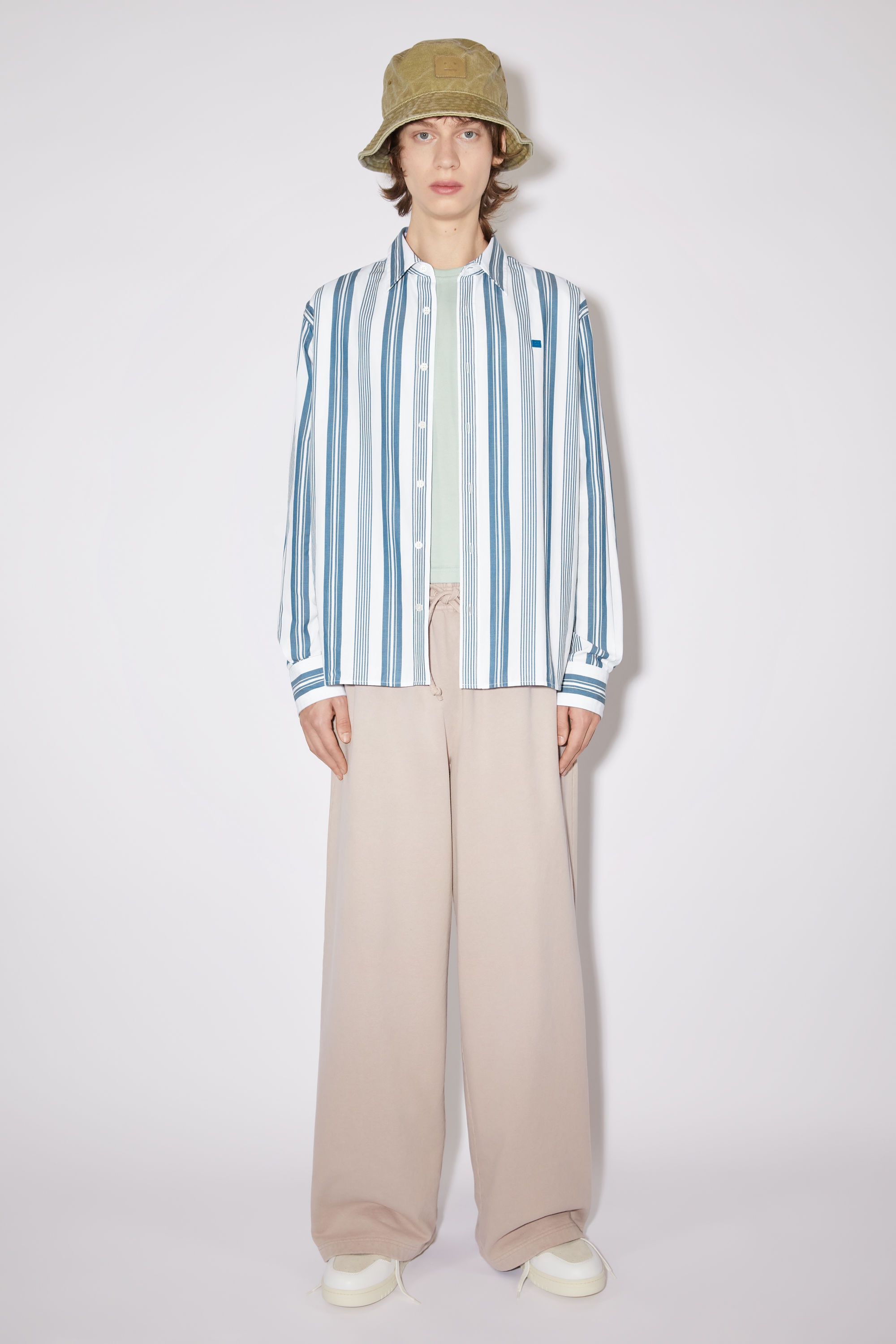 Stripe button-up shirt - White/Steel blue - 2