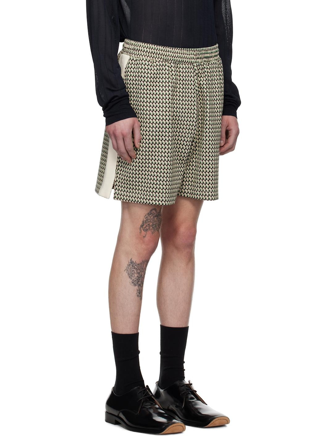 Beige & Green Power Shorts - 2