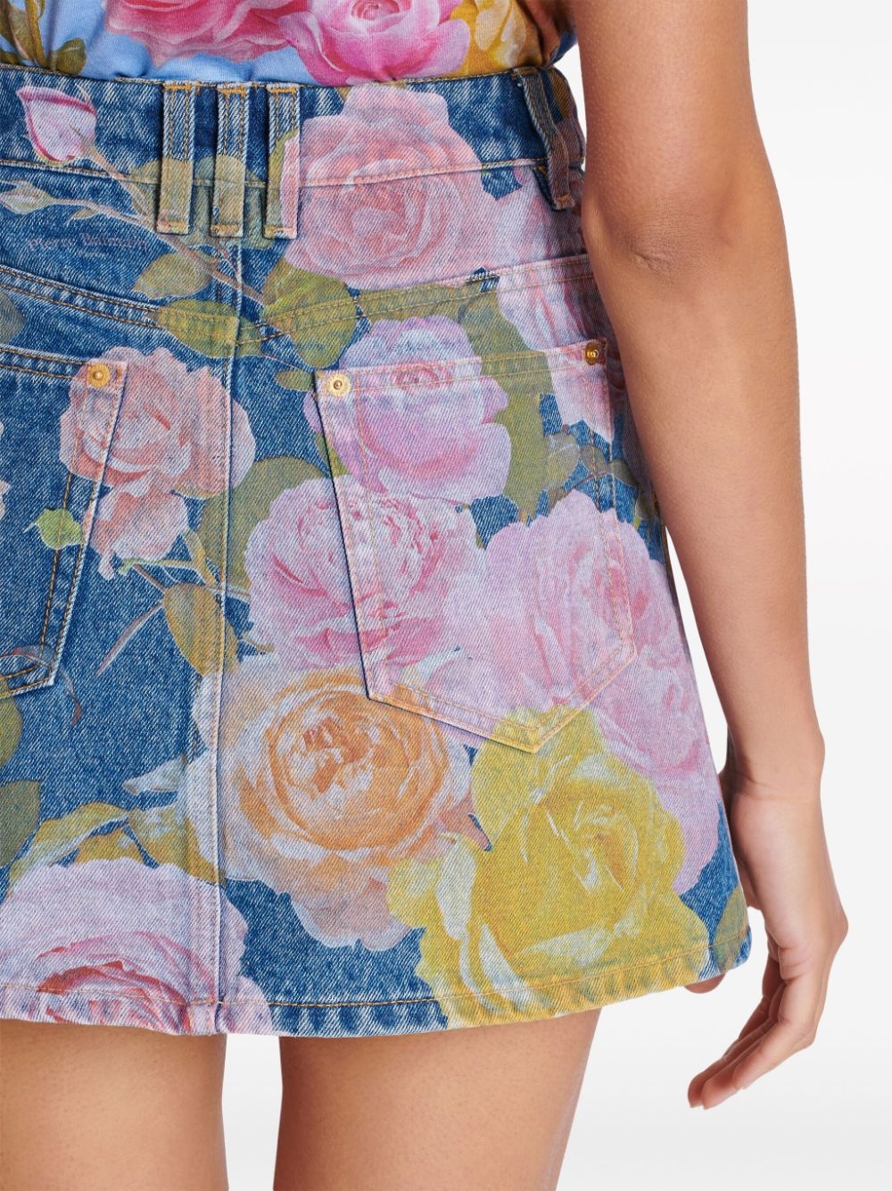 floral-print denim miniskirt - 6