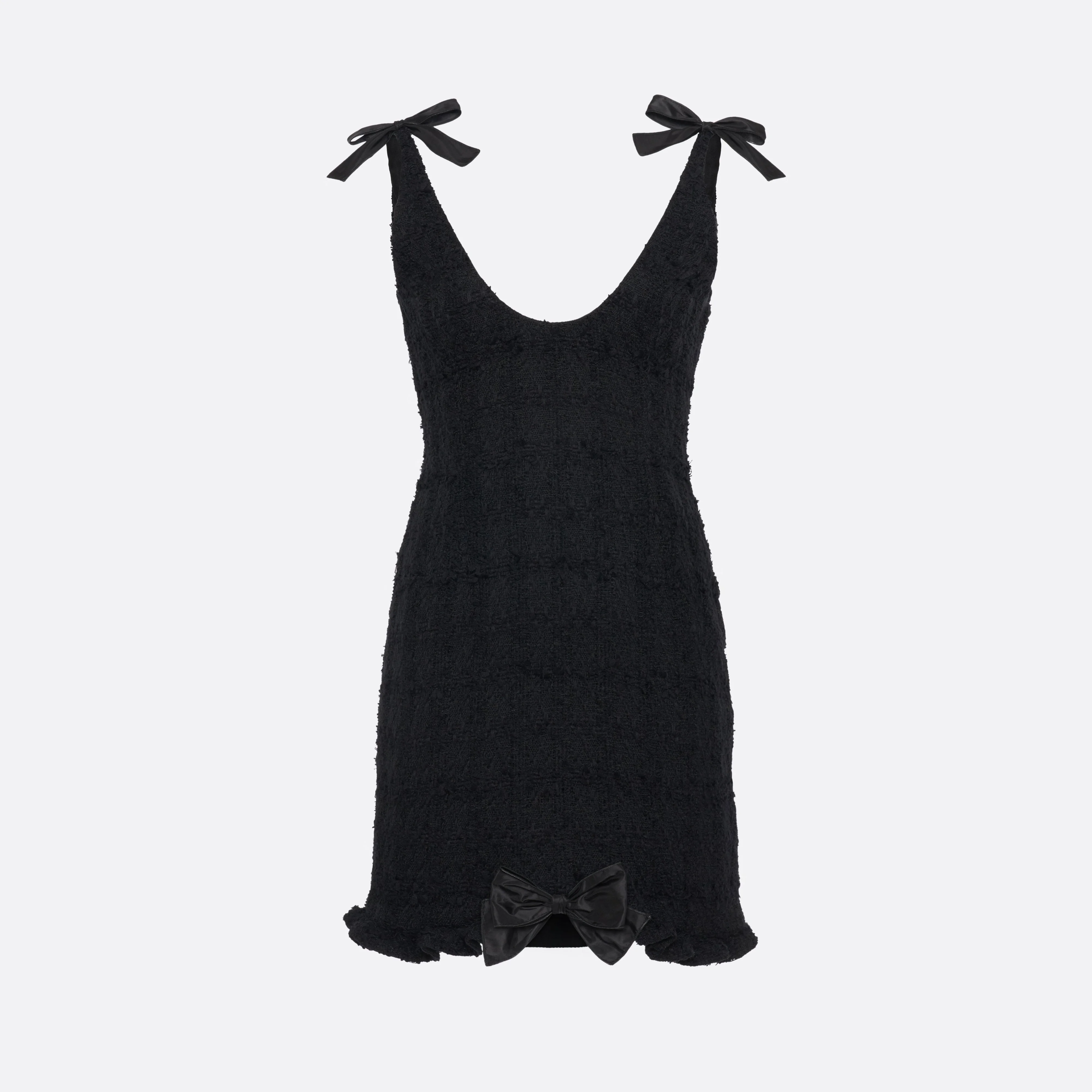 CHECK TWEED BOUCLÉ MINI DRESS WITH BOWS - 1