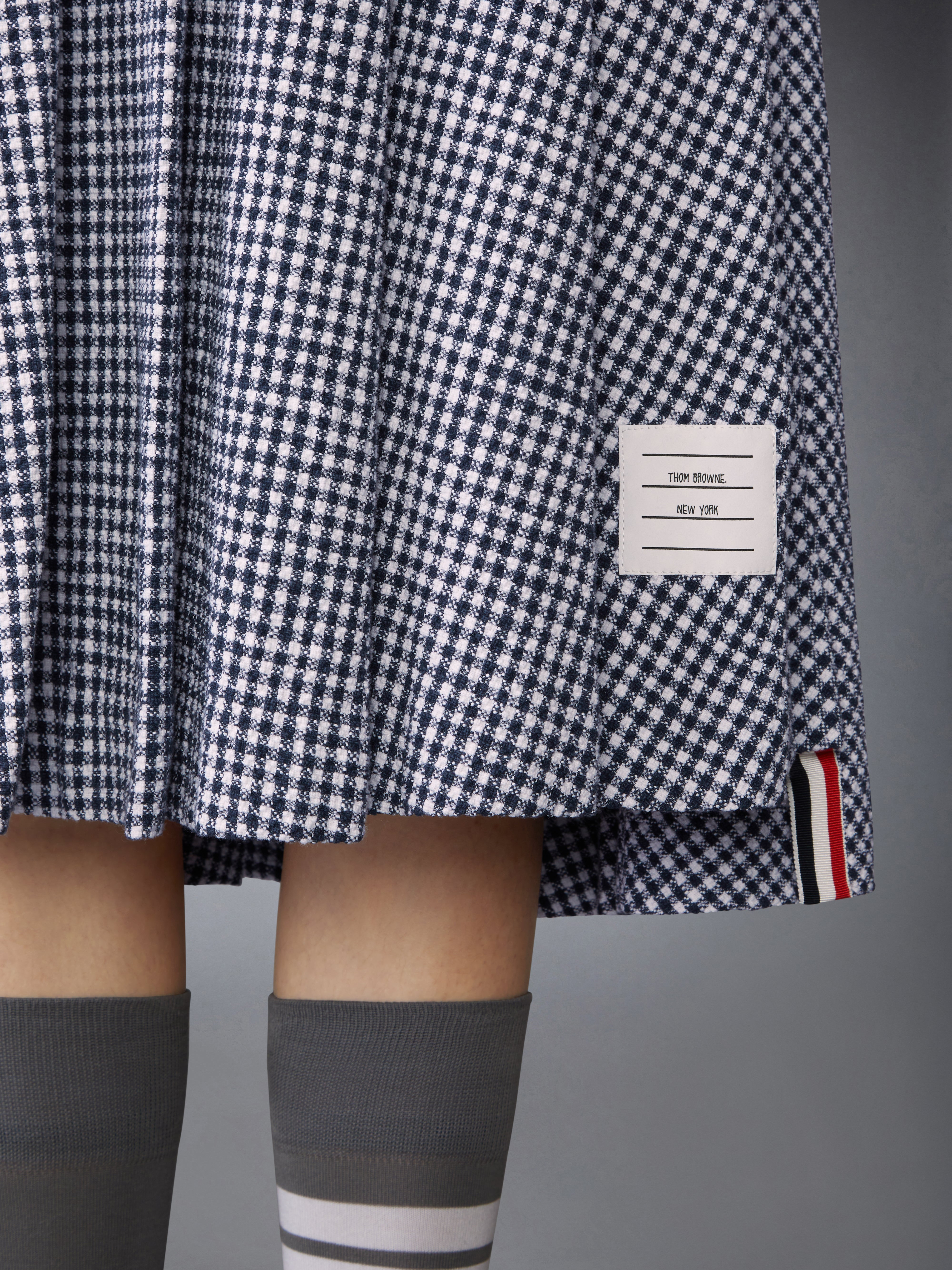 GINGHAM COTTON TWEED PLEATED SKIRT - 6