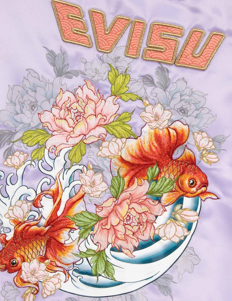 Goldfish and Floral Flow Embroidery Color-blocking Loose Fit Souvenir Jacket 9