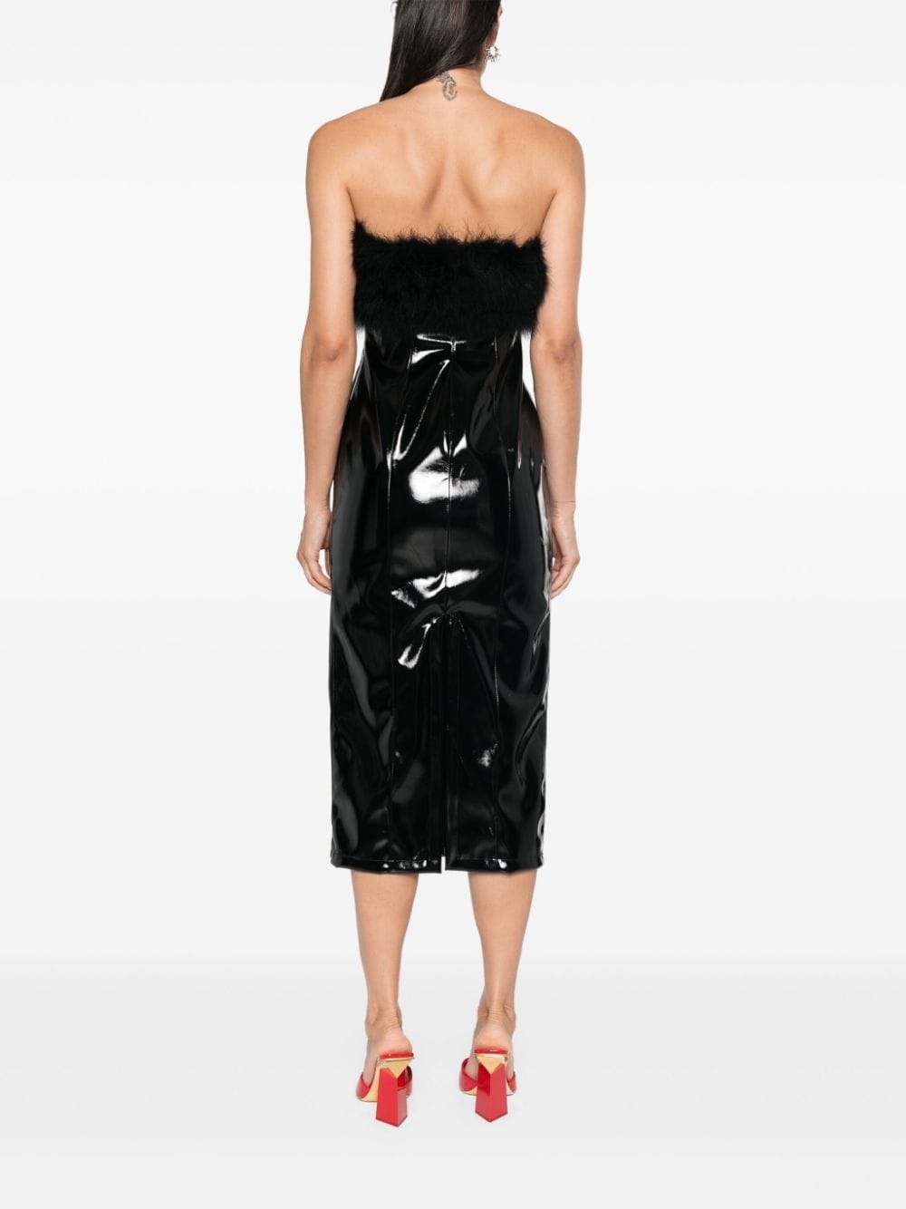 marabou-feathers patent midi dress - 4