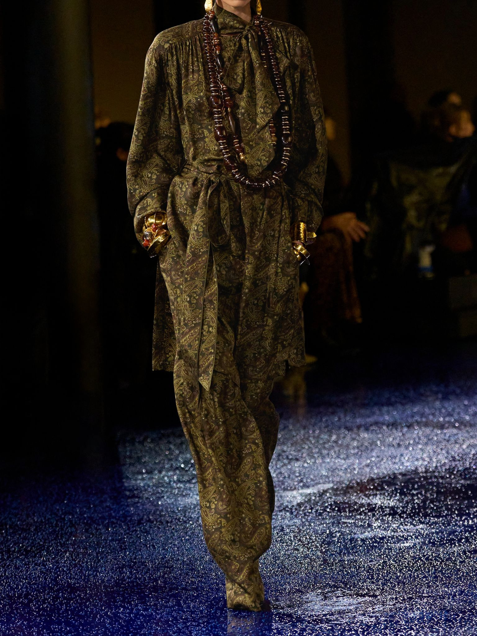 Paisley-print silk-twill wide-leg pants Brown - 5