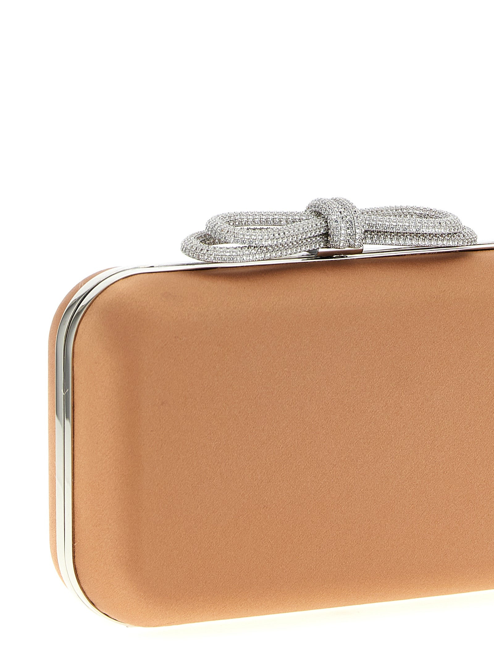 Double Bow Satin Clutch Beige - 3