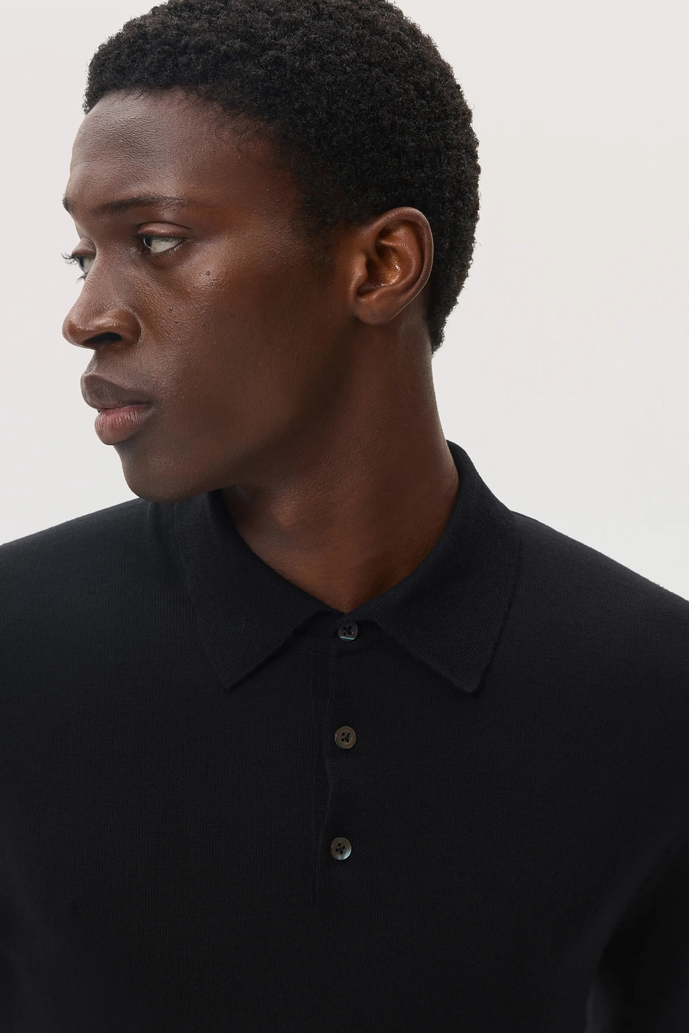 Merino Long Sleeve Black Polo Shirt - 3