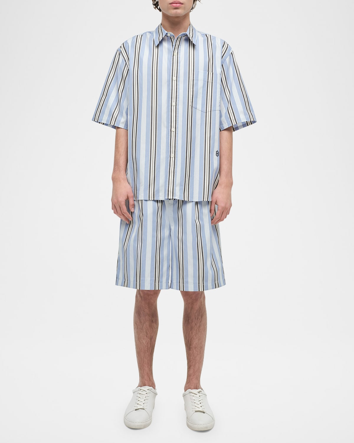 Men's Deacon Oversized Fit Poplin Stripe Short-Sleeve Shirt - 2