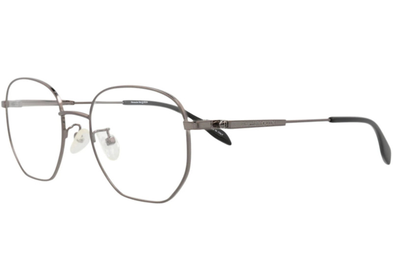 Alexander McQueen Alexander McQueen Round-Frame Metal Optical Frames Ruthenium Ruthenium Transparent (AM0267O-30008679 outlook