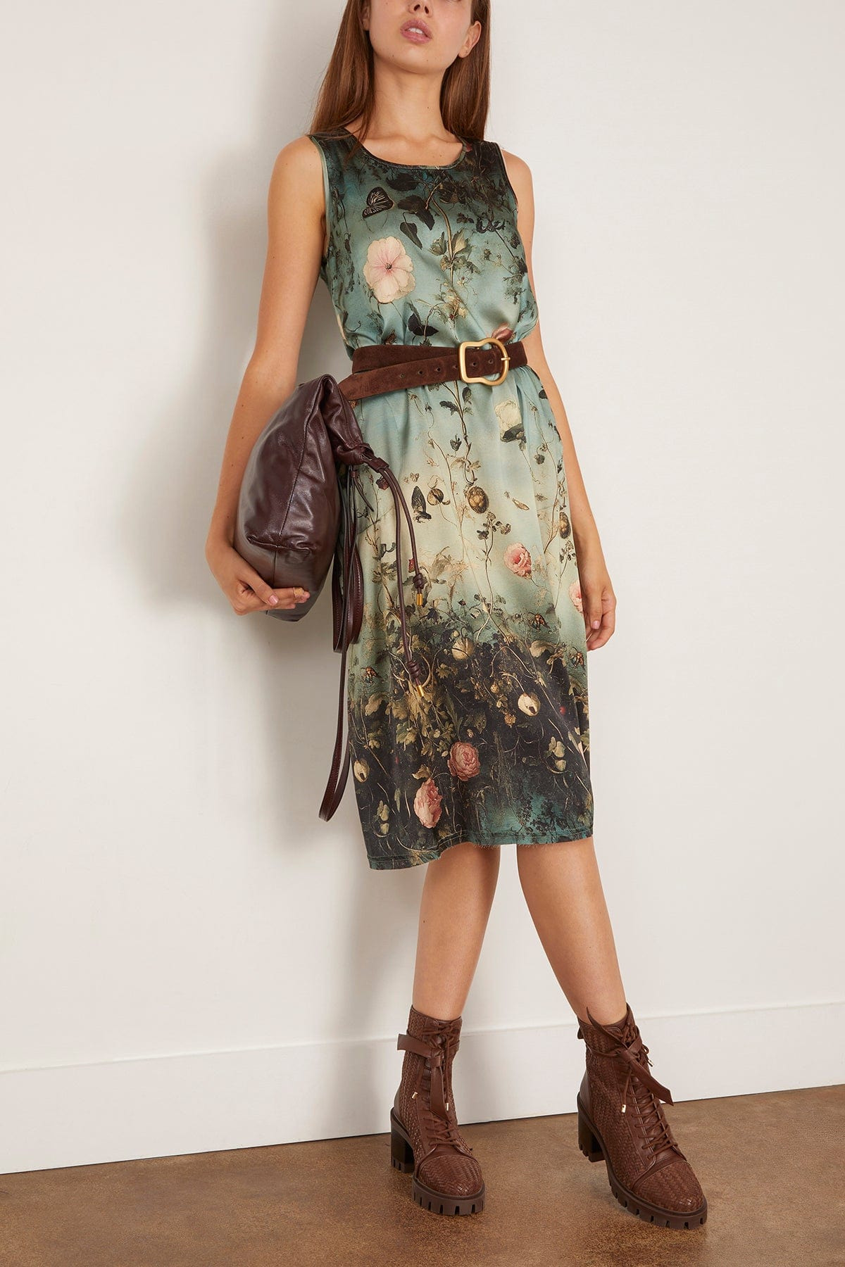 Sleeveless Midi Dress in Dipped Black Turquoise - 2