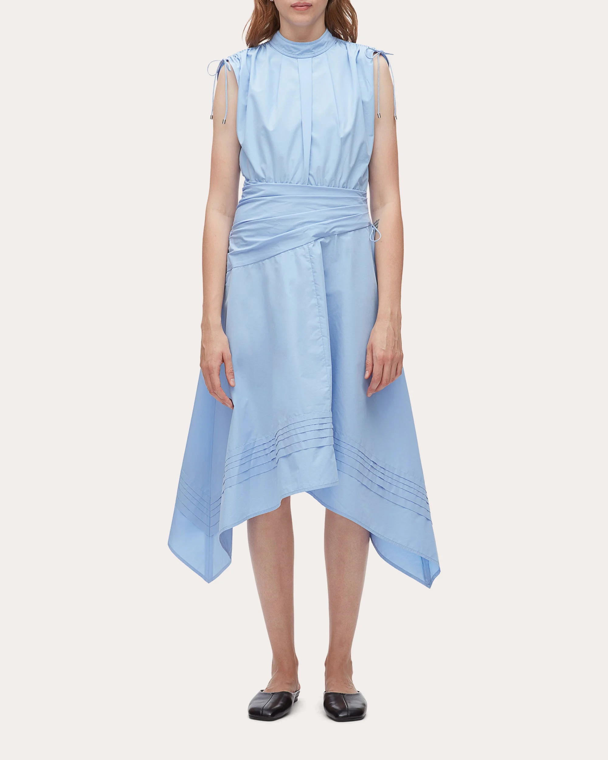 Cotton Poplin Ruched Handkerchief Dress - 1