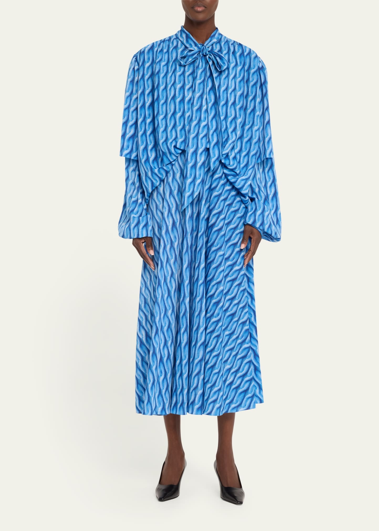 Cable Knit-Print Double-Sleeve Midi Shirtdress - 2