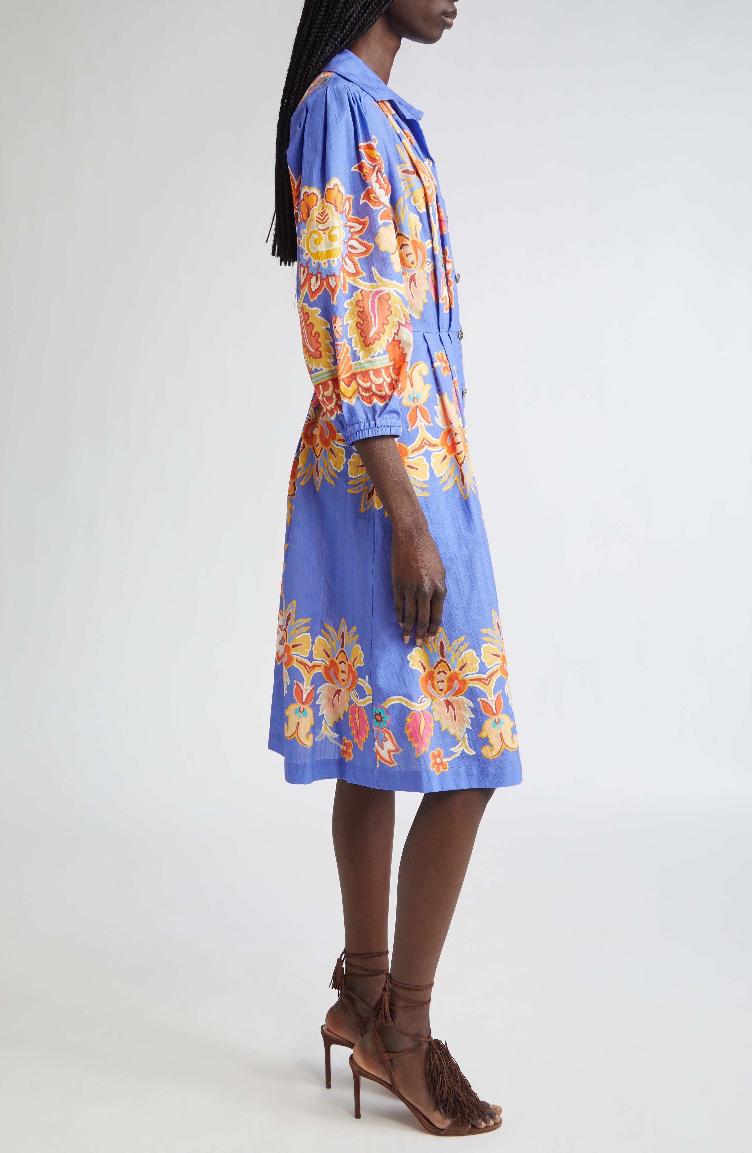Etro Floral Print Cotton Poplin Shirtdress in Printed Azure Base at Nordstrom - 4