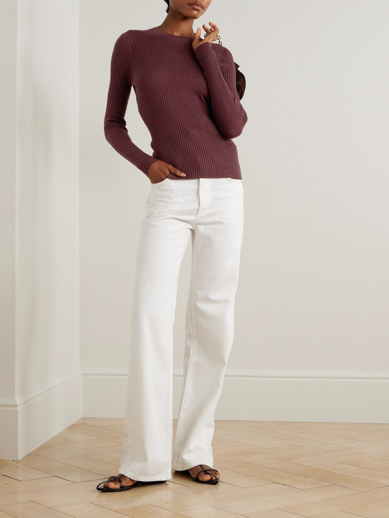 Browning ribbed cashmere and silk-blend top Dark brown - 2