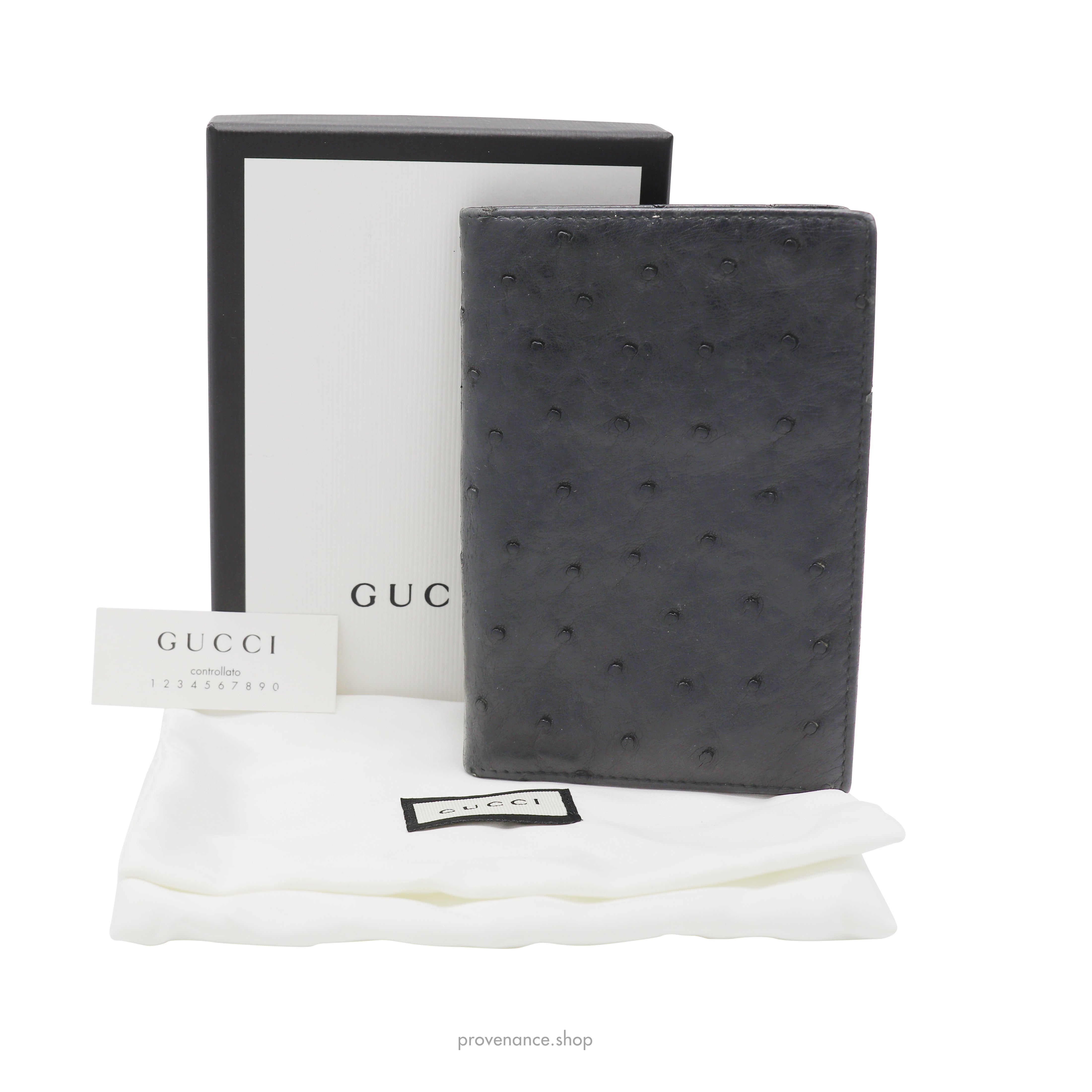 Gucci Tall Wallet - Black Ostrich Leather - 1