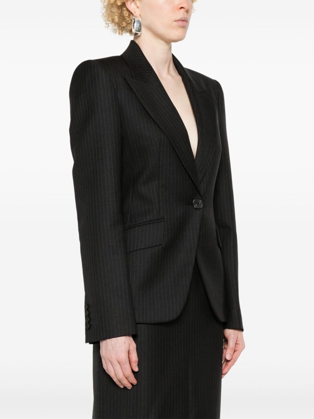 single-breasted pinstriped blazer - 3