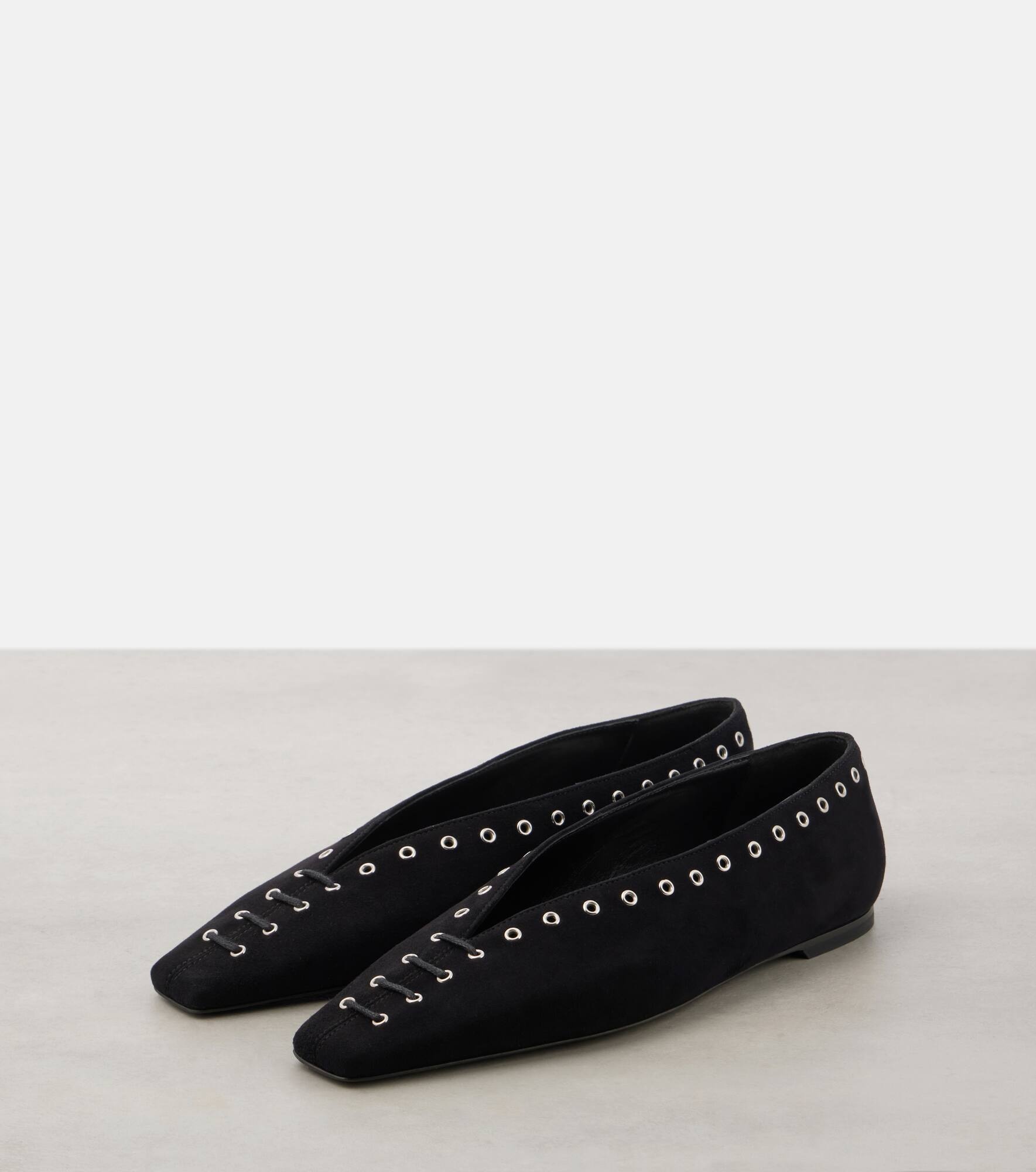 Suede lace-up ballet flats - 4