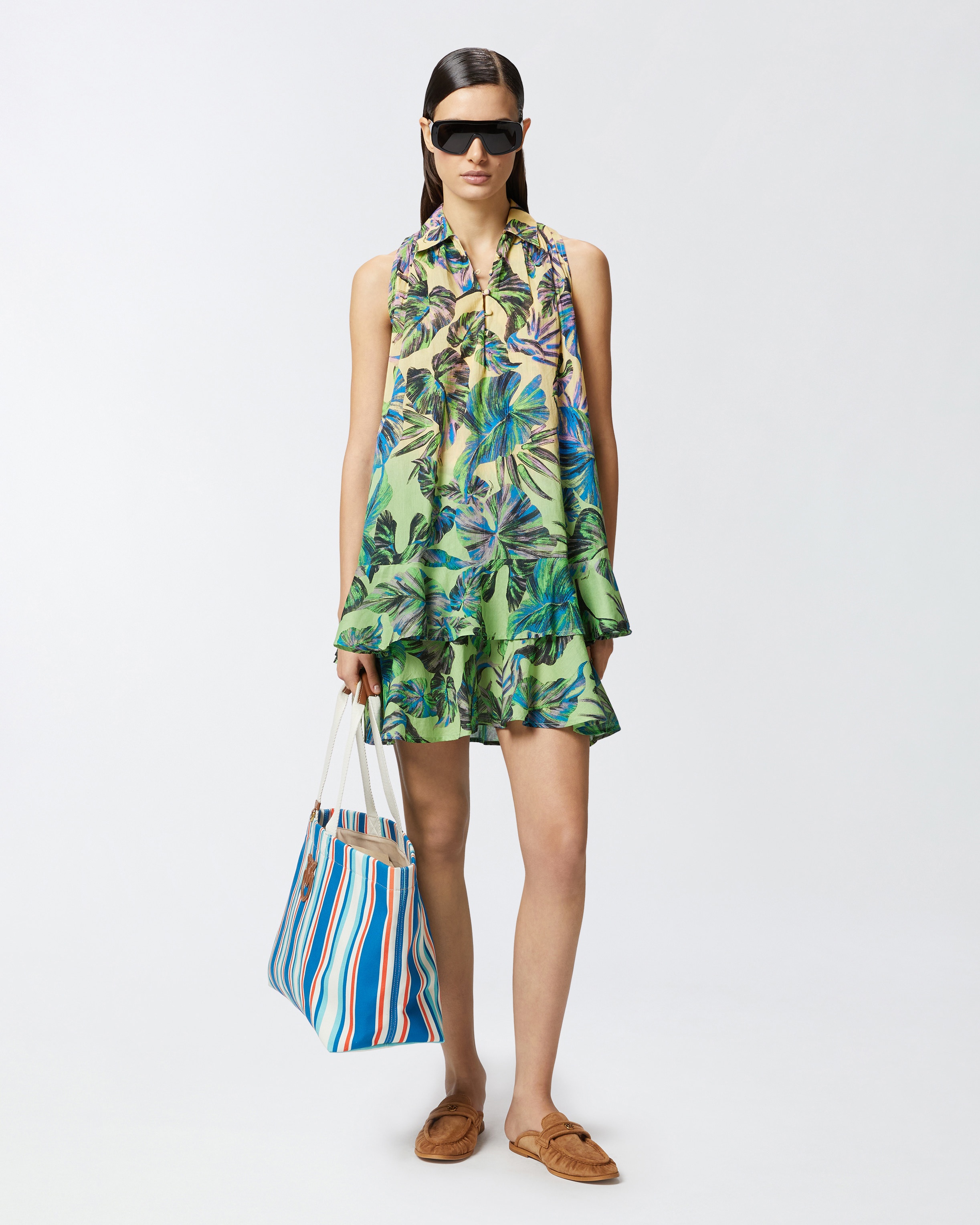 SLEEVELESS GRADIENT POLO DRESS WITH LEAF MOTIF - 3