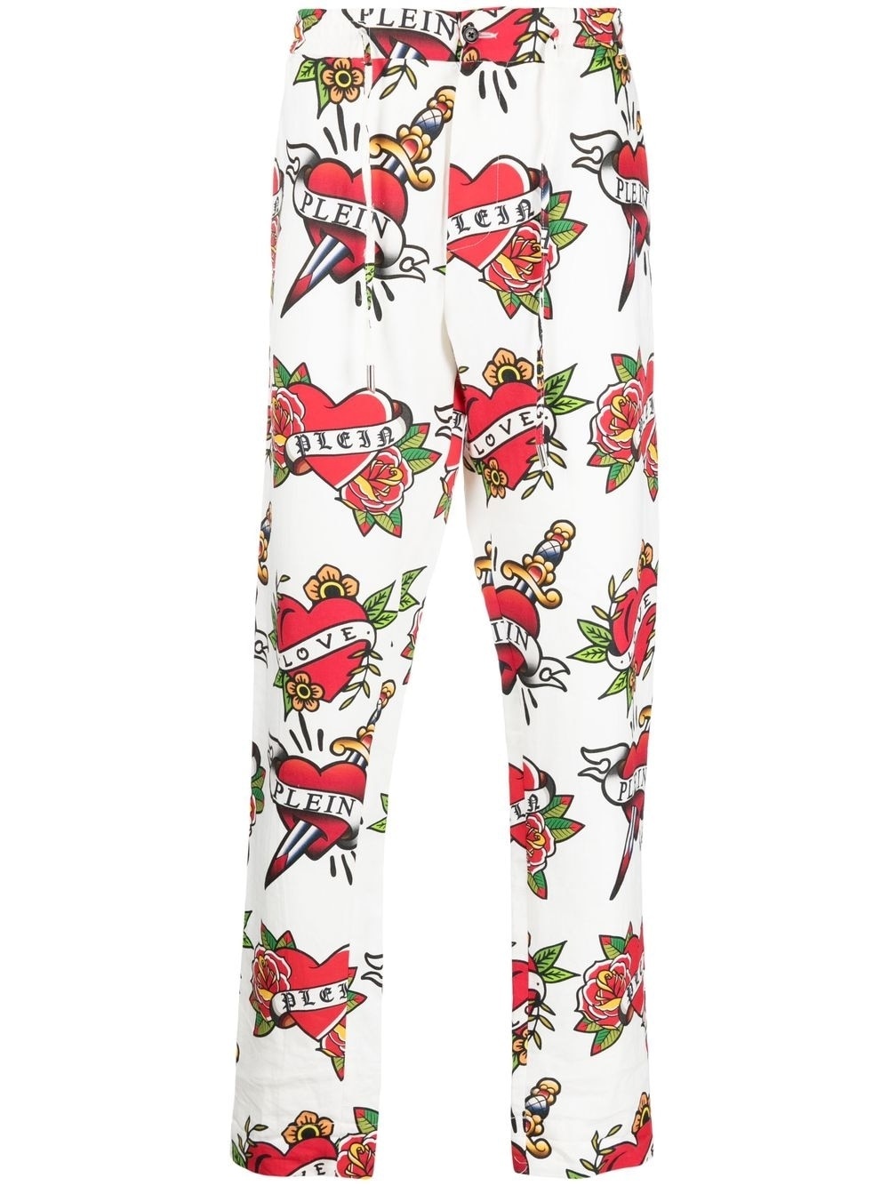 heart-print linen trousers - 1